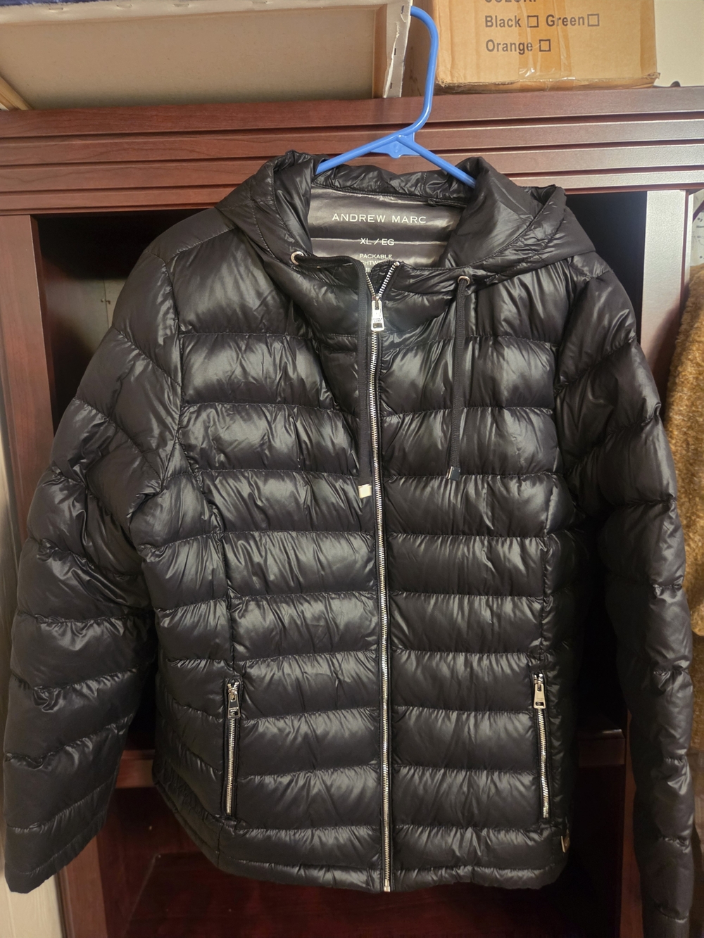 Andrew Marc Black Packable Quilted Puffer Jacket with Hood
